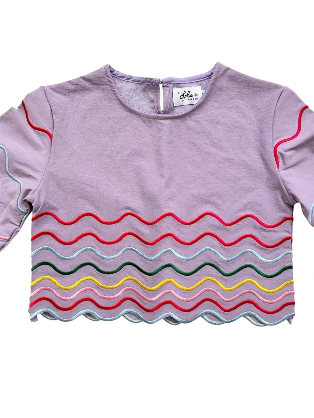 Lola and The Boys Rainbow Wave Short Set Purple With Multicolor Stitching Sz 12